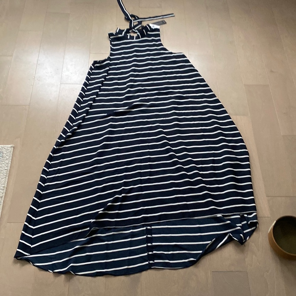 BNWT Banana republic high low tie neck trapeze striped maxi dress. Blue & white - Picture 2 of 5